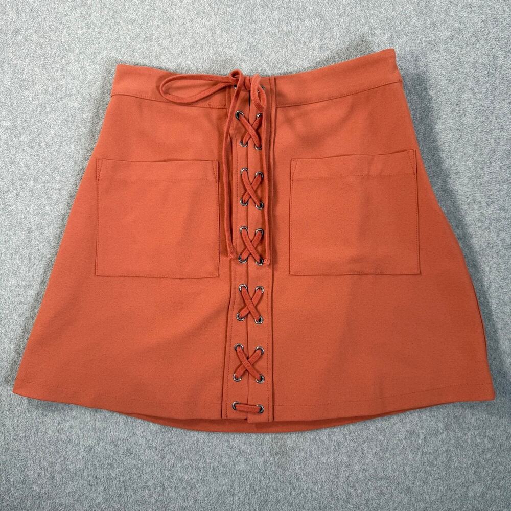 Lovers + Friends Beachwood Lace Up Mini Skirt Size Medium Rust Orange Pockets